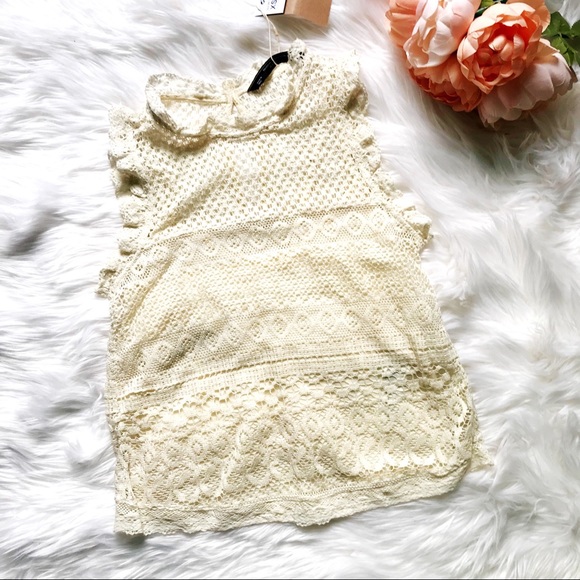 NWT Zara Ivory Contrast Crochet Top with Cami - Picture 6 of 7